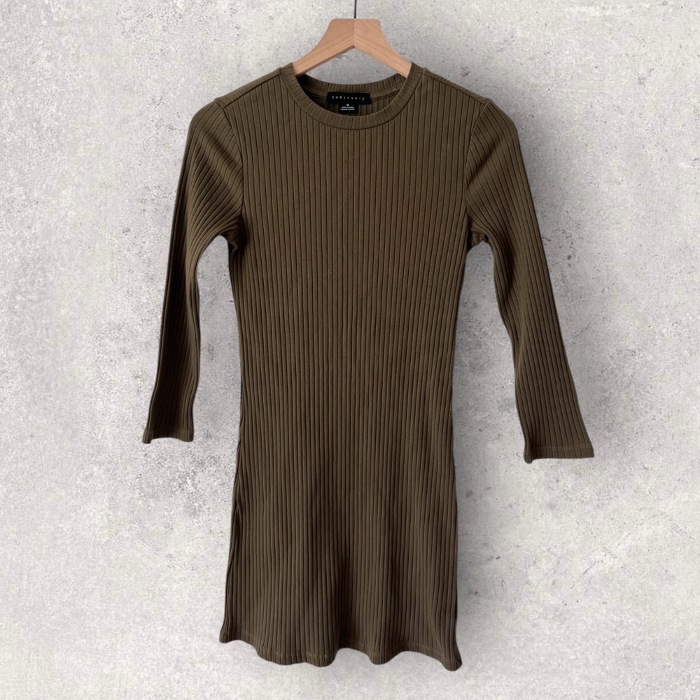 Sanctuary Olive Green Rider Ribbed Mini Dress Size M - Picture 3 of 11